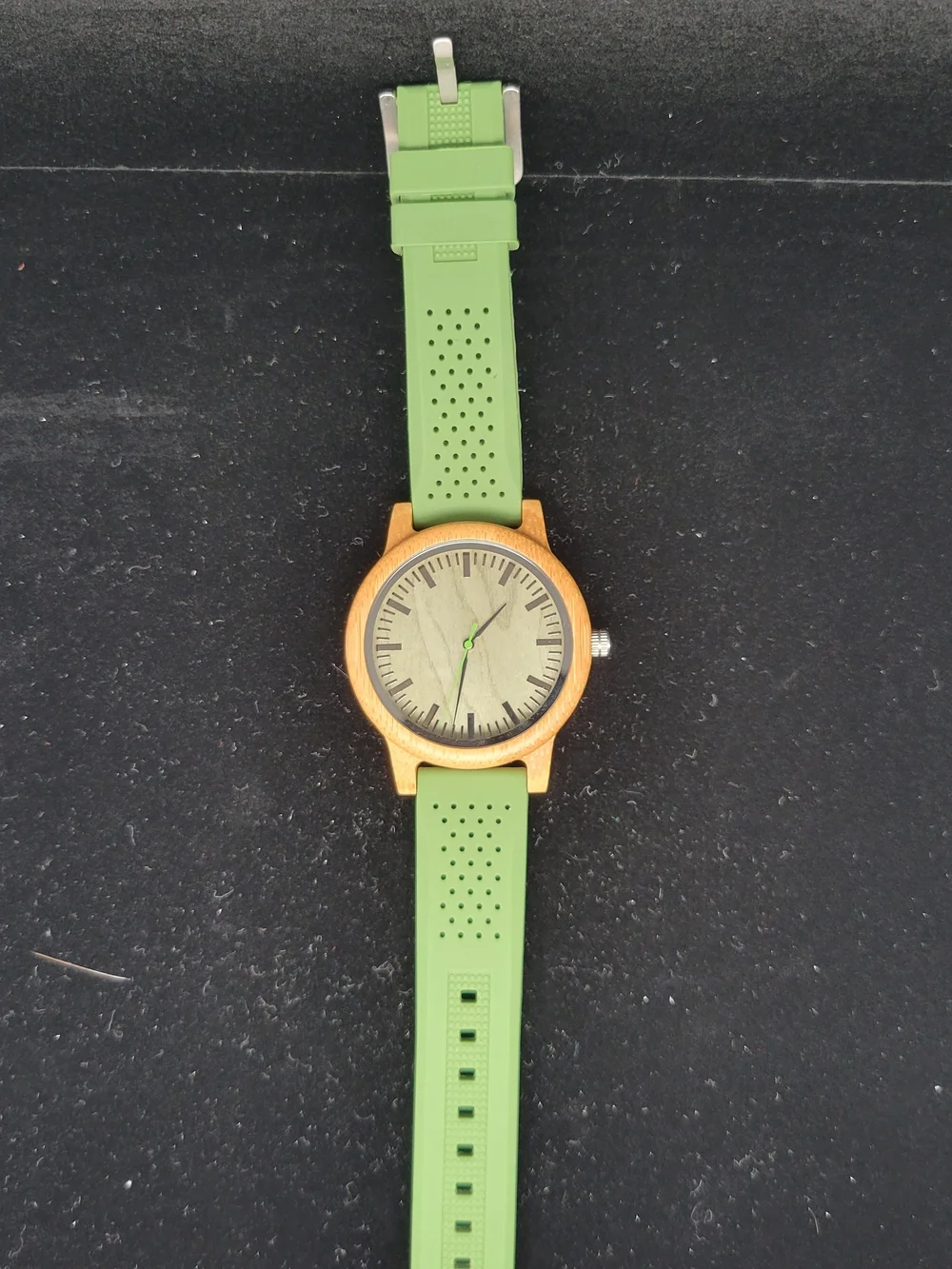 Minimalist Bamboo Watch with Green Dial and Strap